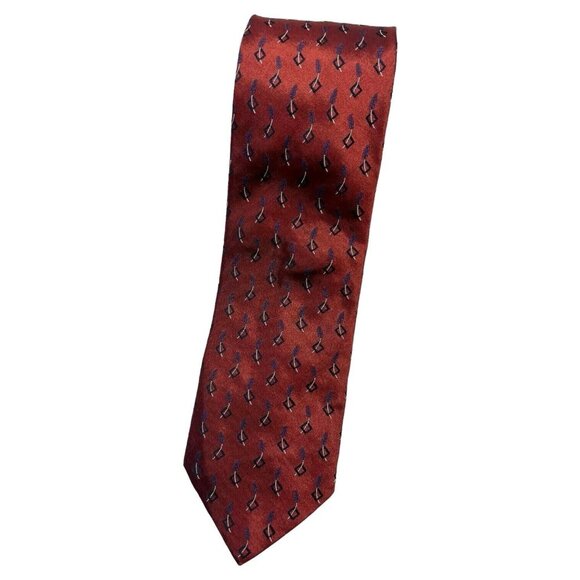 PAL ZILERI SARTORIALE Men's Silk Tie LUXURY XL Red Geometric Feather W:3.7" EUC - Picture 1 of 5